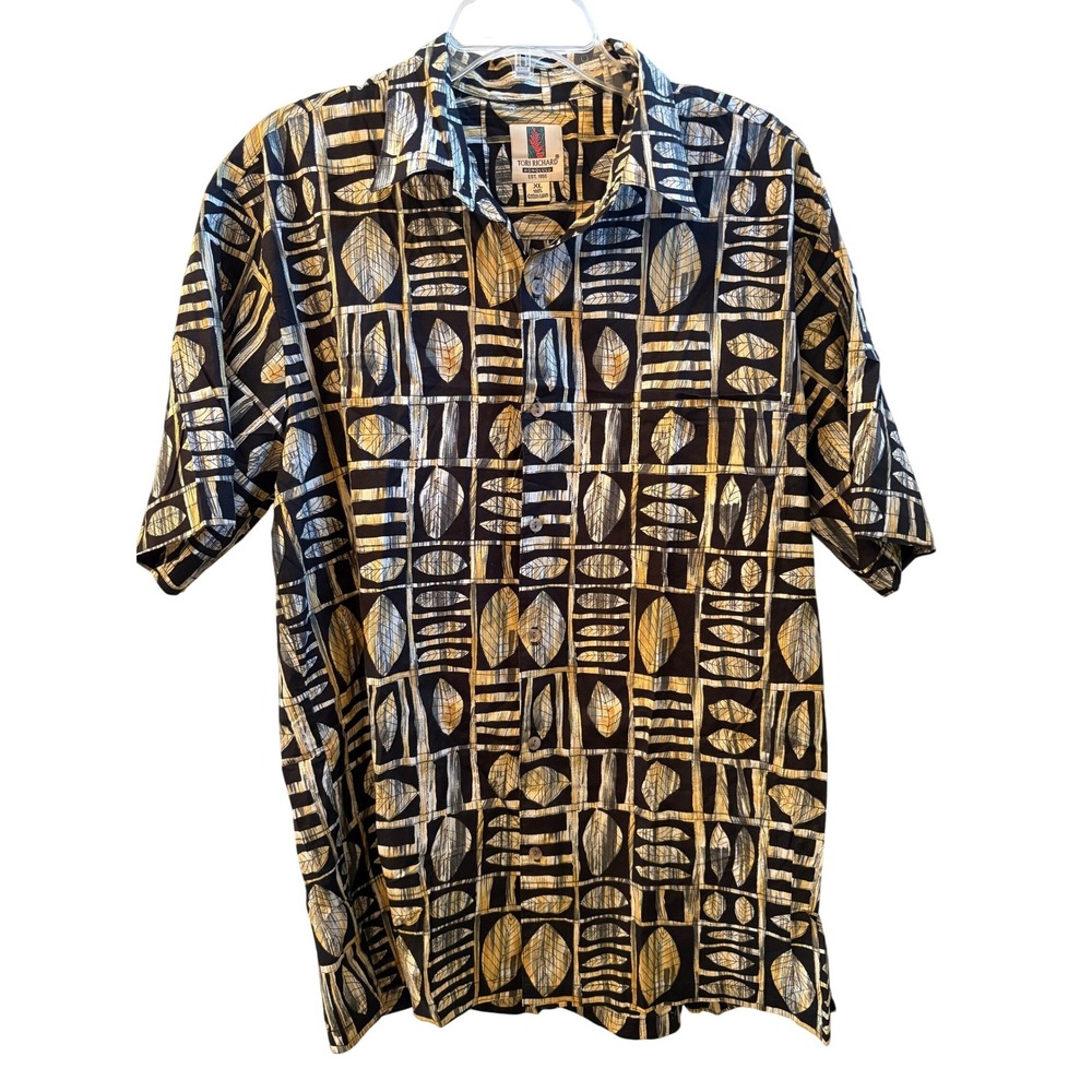 Tori Richard Honolulu Cotton Lawn‎ Hawaiian Shirt Leaf Geometric Mens XL